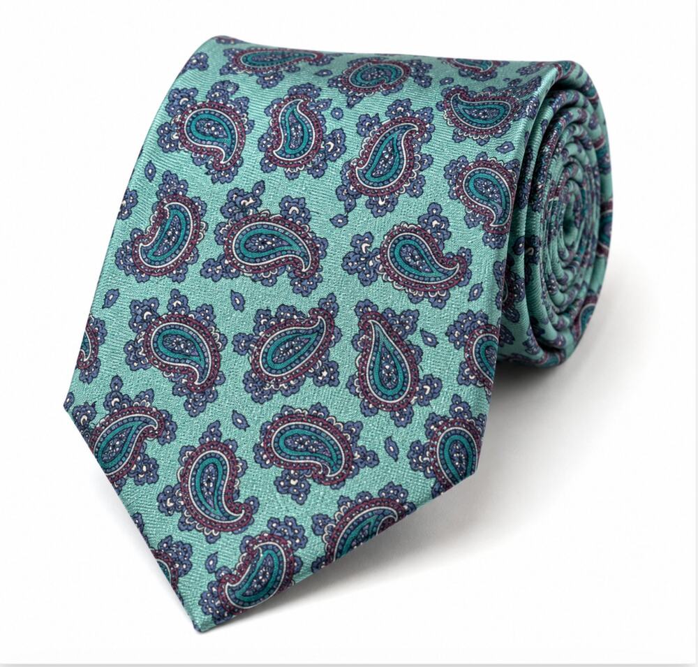 Valentino by Pietro Italian Silk Paisley Tie Mint Aqua Burgundy Classic USA